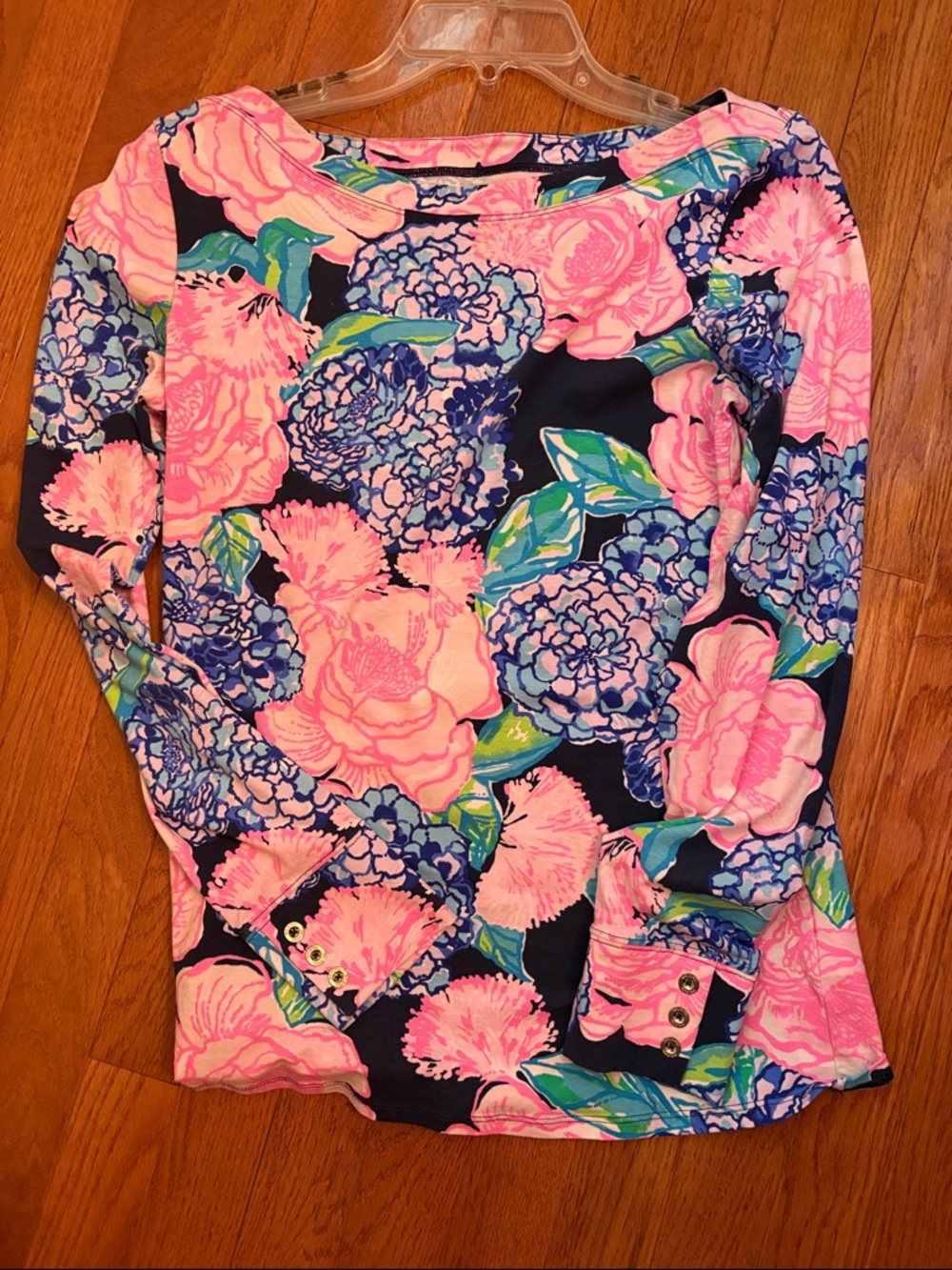 Lilly Pulitzer Navy Pink Blue Floral Long Sleeve Tee - Picture 2 of 6